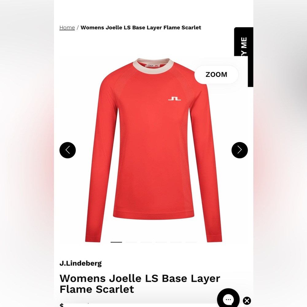 J.Lindeberg Women's Flame Scarlet Long Sleeve base layer Joelle team USA Paris